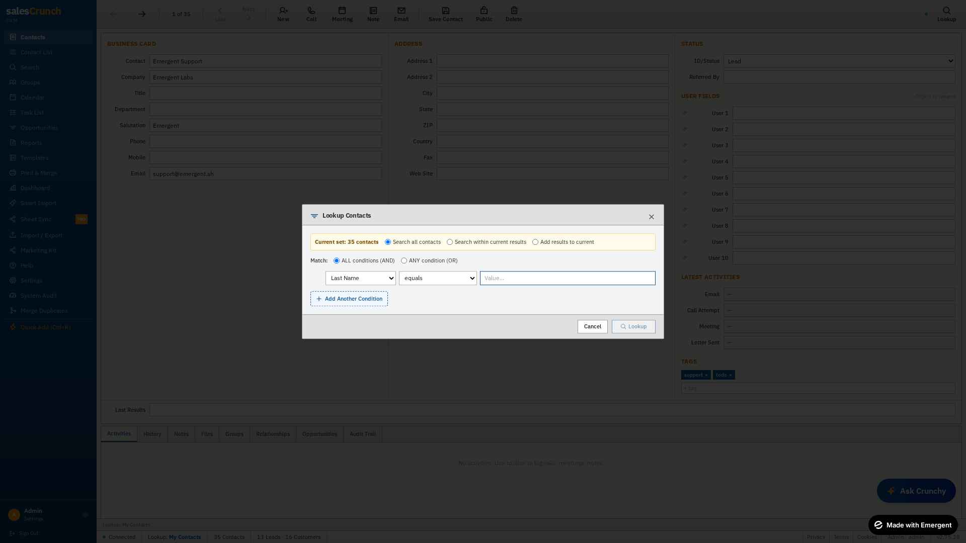 Boolean Lookup query builder dialog