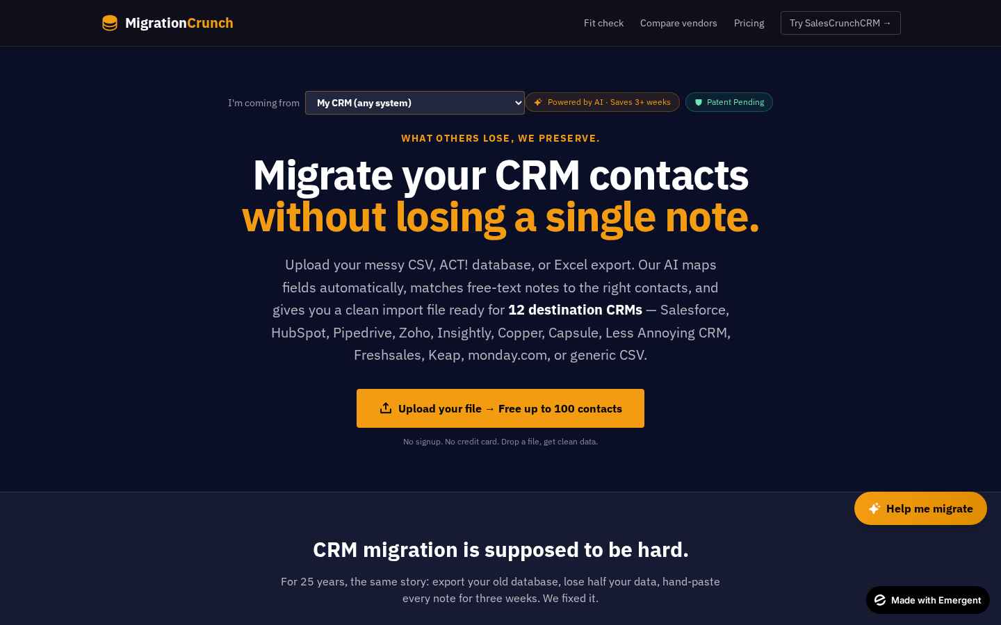 MigrationCrunch homepage hero