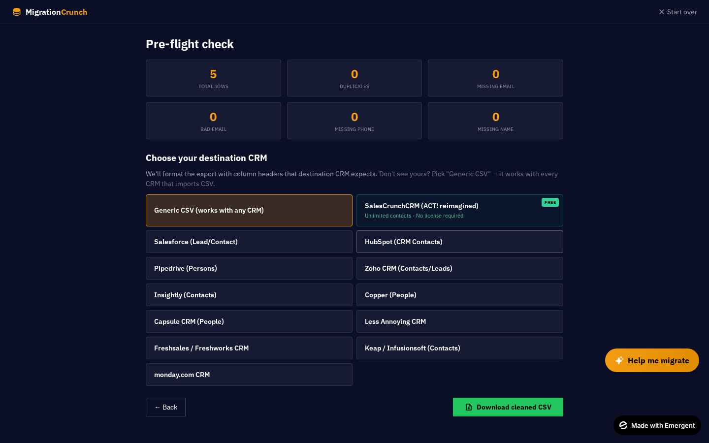 Pre-flight and download CSV