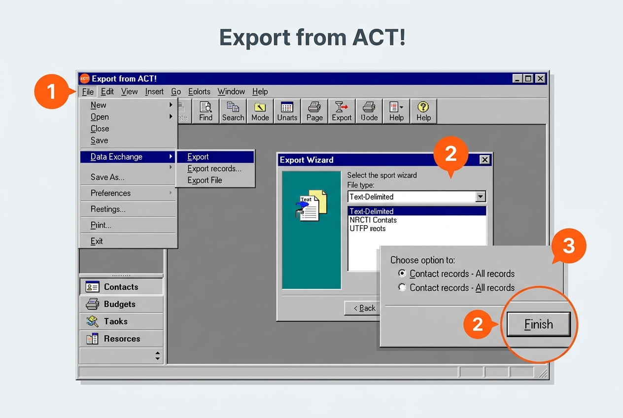 Where to find the export button in ACT! (classic)