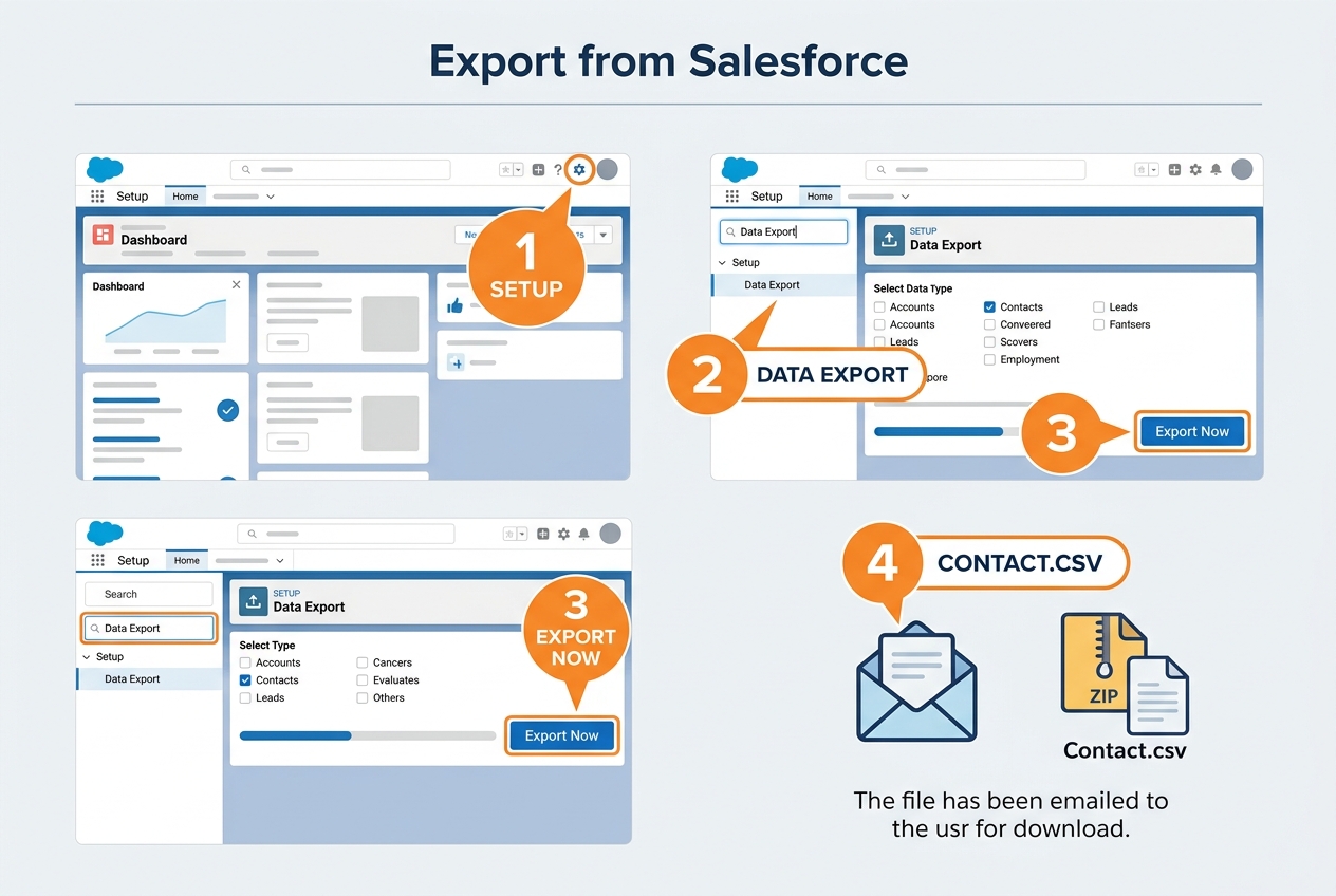 Where to find the export button in Salesforce